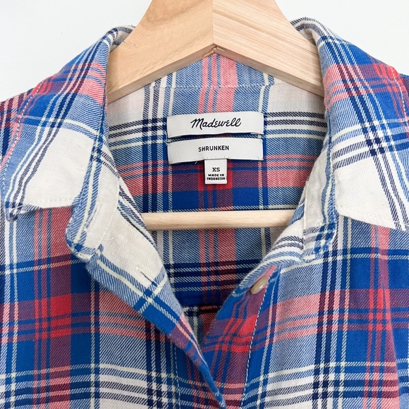 Madewell Shrunken Ex Boyfriend Shirt Button Down Plaid Linen - Picture 3 of 4